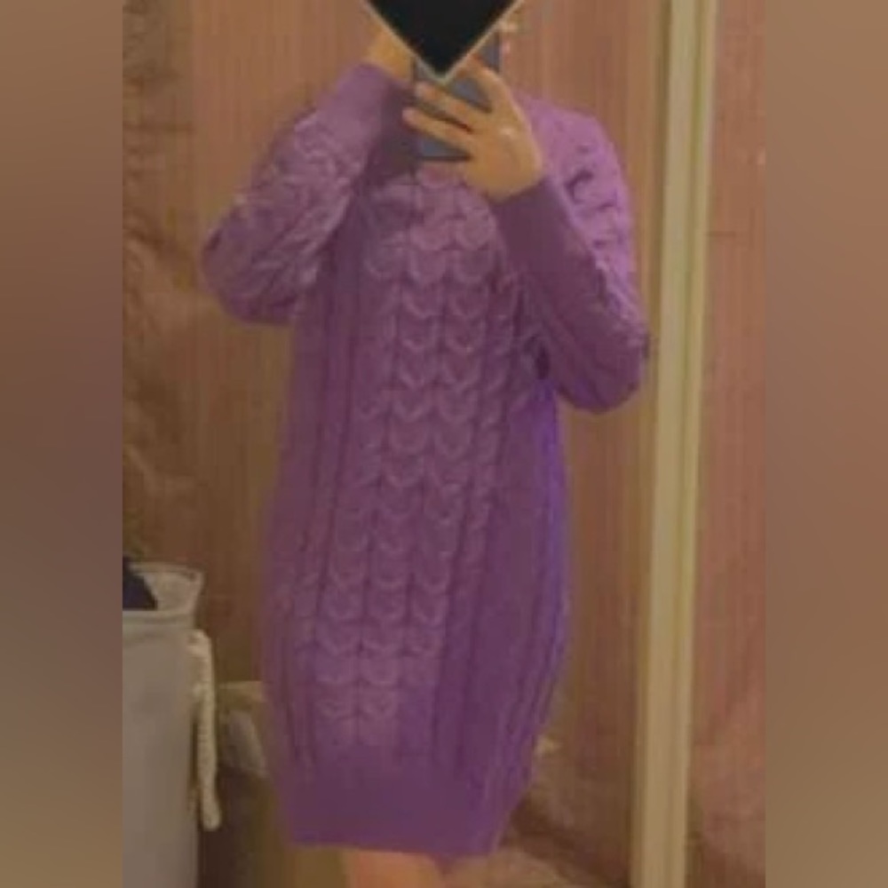 Solid Cable Knit Sweater Dress - image 5